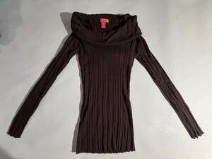 Catch My Brown Ribbed Turtleneck Top M Long Sleeve Fold Over Cowl Y2K